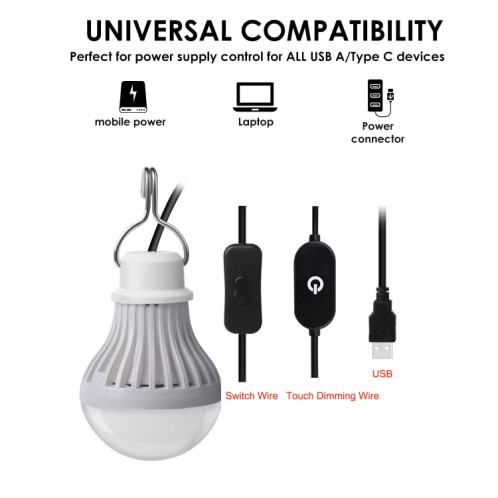 5W USB Bulbe Camping Light, Spécifications: Touch Fil Dimming Wire 3000K WHITE CHAUD, QUANTITÉ: 1PCS SH7103577-07