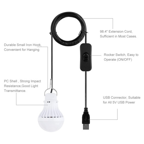1 PCS Bulbe USB Lumière de camping d'urgence (7 W Switch Wire White White) SH601A587-07