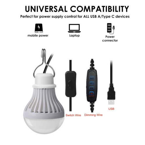 2 PCS Bulbe USB Lumière de camping d'urgence (fil de rotation de 10 W) SH602C620-07