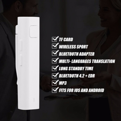 Récepteur Bluetooth Smart Headphone Voice Translator 26 Multi-language Travel Business TF Card Voice Text Interpreter Écouteur (blanc) SH001B1638-012