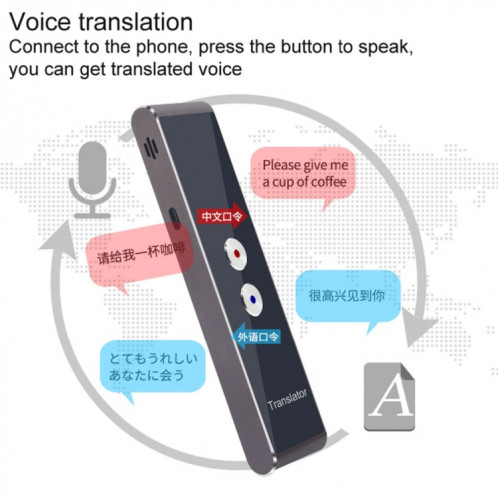 Traducteur de langue de poche T8 voix 30 langues interphone bidirectionnel en temps réel traducteur portable pour l'apprentissage personnel voyageant noir SH270124-012