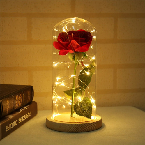 LED clignotant lumineux artificiel roses fraîches romantique fleur décorative mariage cadeau de la Saint-Valentin pour envoyer l'anniversaire des amoureux Base en bois marron 0-5W SH2802179-06