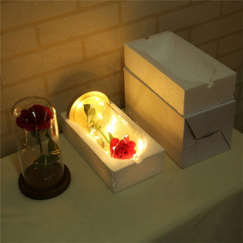 LED clignotant lumineux artificiel roses fraîches romantique fleur décorative mariage cadeau de la Saint-Valentin pour envoyer l'anniversaire des amoureux Base en bois marron 0-5W SH2802179-06