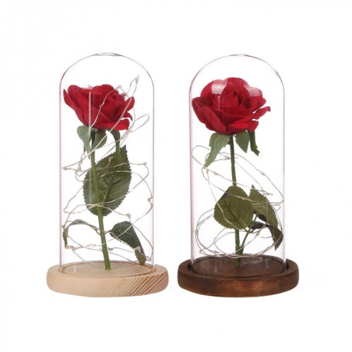 LED clignotant lumineux artificiel roses fraîches romantique fleur décorative mariage cadeau de la Saint-Valentin pour envoyer l'anniversaire des amoureux Base en bois marron 0-5W SH2802179-06