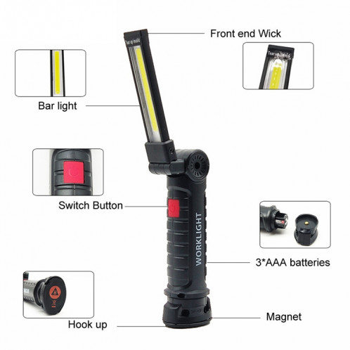 Lampes de travail mobiles portables Charge des lampes de secours multifonctionnelles et pliantes, Couleur du corps: Noir, taille: 14.8 x 4.7cm SH4602725-012