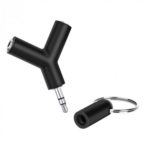 Mini en forme de Y 3.5mm mâle à double 3.5mm femelle Jack Audio Adaptateur casque Connecteur Keychain (Noir) SH701A1354-06