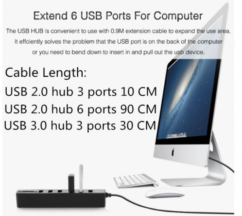 Multi USB 2.0 Hub USB Splitter haute vitesse 6 ports avec lecteur de carte TF SD (noir) SH901A500-06