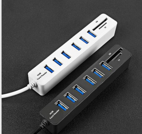 Multi USB 2.0 Hub USB Splitter haute vitesse 6 ports avec lecteur de carte SD TF (blanc) SH901B1815-06