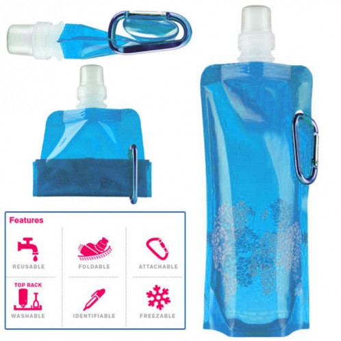 Sac à eau en silicone pliable ultra-léger portable 0.5L Fournitures de sports de plein air Randonnée Camping Flacon souple Sac étanche (Bleu) SH401B904-06