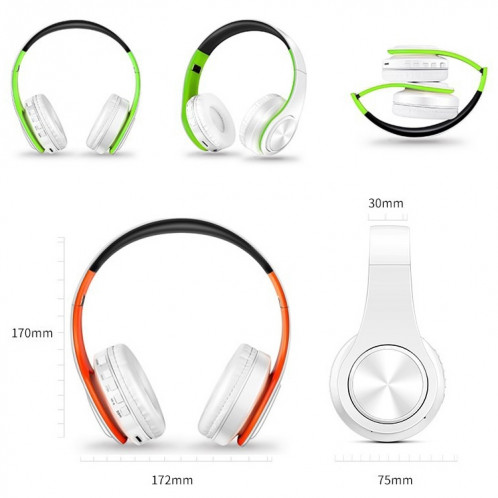 LTT660 STEREO BLUETOOTH casque BLUETOOTH MP3, support 32 Go de carte TF et 3,5 mm Aux (Vert blanc) SH301A595-07