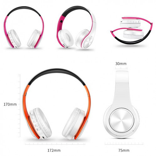 LPT660 STEREO BLUETOOTH casque BLUETOOTH MP3, support 32 Go de carte TF et 3,5 mm Aux (Rose blanche) SH301B994-07