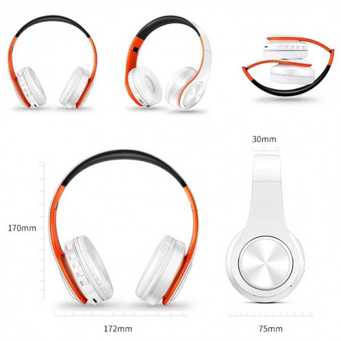 LPT660 STEREO BLUETOOTH casque Bluetooth MP3, support 32 Go de carte TF et 3,5 mm Aux (Orange blanche) SH301C1825-07