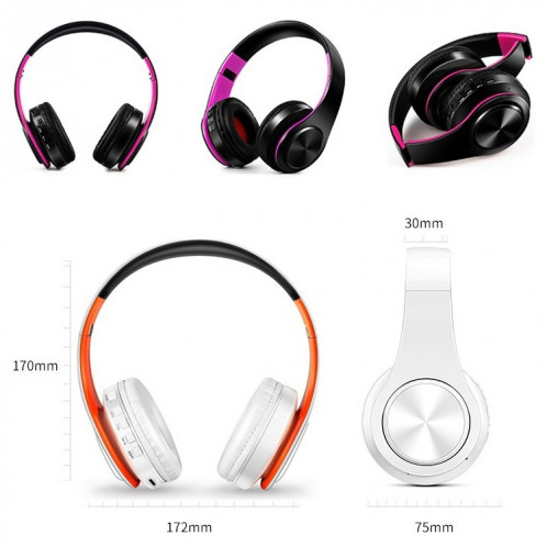 LTT660 STEREO BLUETOOTH casque Bluetooth MP3, support 32 Go de carte TF et 3,5 mm aux Aux (Rose noire) SH301E1059-07