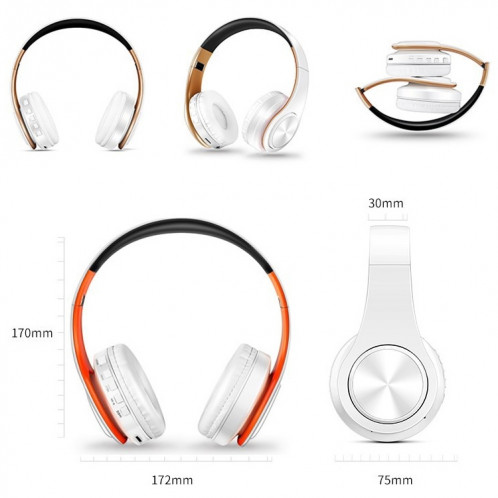 Lecteur Bluetooth Stereo Bluetooth plitable LPT660, support 32 Go de carte TF et 3,5 mm Aux (or blanc) SH301H109-07