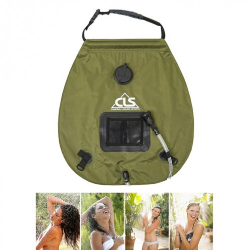 Sac de bain en plein air Bouillotte solaire de camping autonome 20L Sac de stockage d'eau (vert armée) SH701A798-09