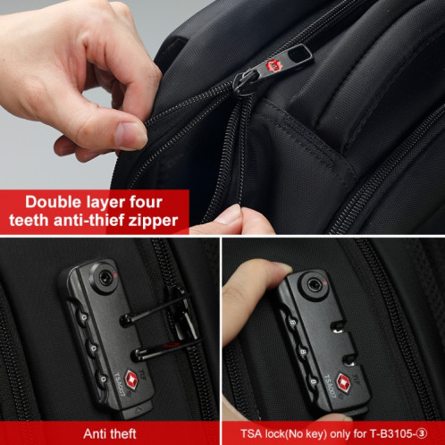 Sac à dos étanche pour ordinateur portable de 15,6 pouces anti-vol sac d'école de voyage d'affaires (mise à niveau noir + bleu) SH101C476-08