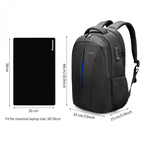 Sac à dos étanche pour ordinateur portable de 15,6 pouces anti-vol sac d'école de voyage d'affaires (mise à niveau noir + bleu) SH101C476-08