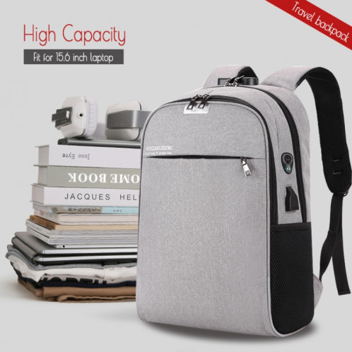 Sac à dos pour ordinateur portable Sacs d'école Sac à dos de voyage anti-vol avec port de chargement USB (Gris) SH901D1490-07