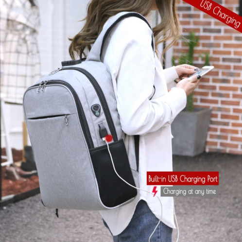 Sac à dos pour ordinateur portable Sacs d'école Sac à dos de voyage anti-vol avec port de chargement USB (Gris) SH901D1490-07