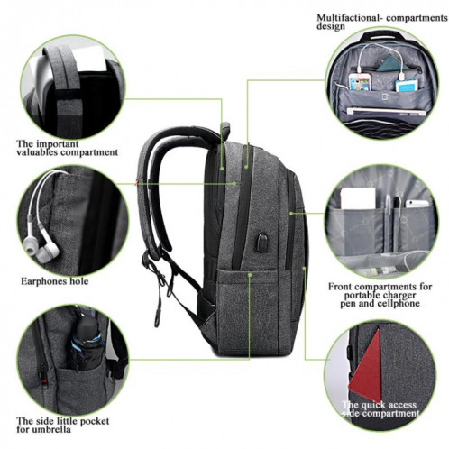 Tigernu Anti-voleur Sac à dos pour ordinateur portable Sac à dos de voyage avec port de chargement USB (gris foncé) SH901A1512-07