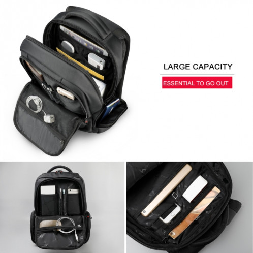 Sacs à dos en nylon anti-vol pour ordinateur portable Voyage à la mode scolaire Cartable décontracté pour hommes 15,6 pouces (noir) SH101A728-07