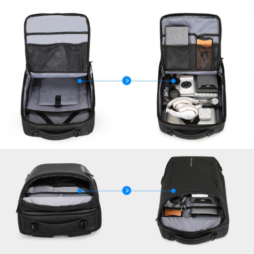 Mode hommes sac à dos multifonctionnel sac étanche pour ordinateur portable sac de voyage avec port de chargement USB (noir amélioré) SH401B1504-07