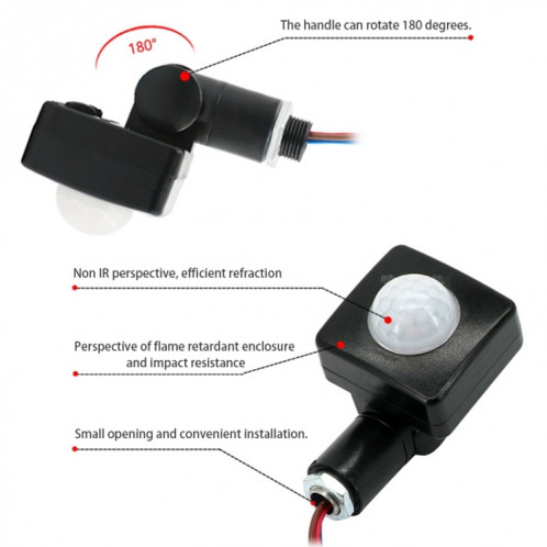 Interrupteur de projecteurs de mur de détecteur de mouvement infrarouge PIR de sécurité automatique, taille: 10 mm SH701A115-08