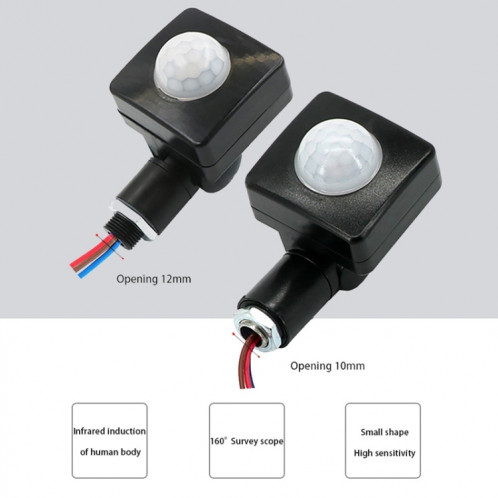 Interrupteur de projecteurs de mur de détecteur de mouvement infrarouge PIR de sécurité automatique, taille: 10 mm SH701A115-08