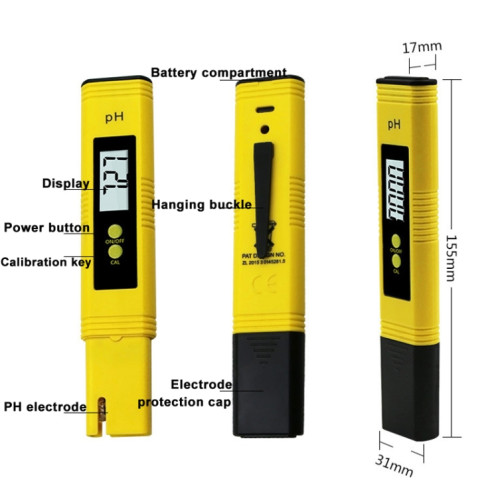 Stylo de test PH de haute précision portable PH Acidité mètre PH Instrument de détection de la qualité de l'eau (jaune) SH801A1562-010