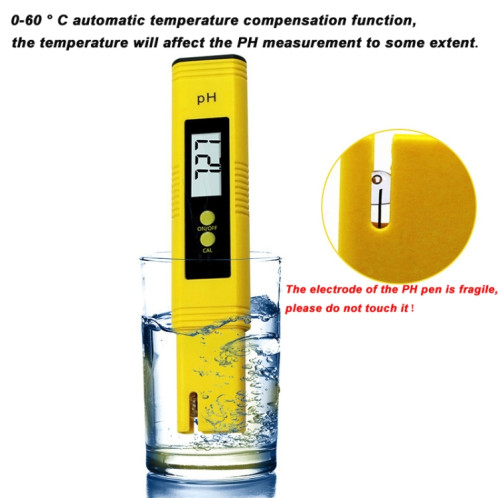 Stylo de test PH de haute précision portable PH Acidité mètre PH Instrument de détection de la qualité de l'eau (jaune) SH801A1562-010