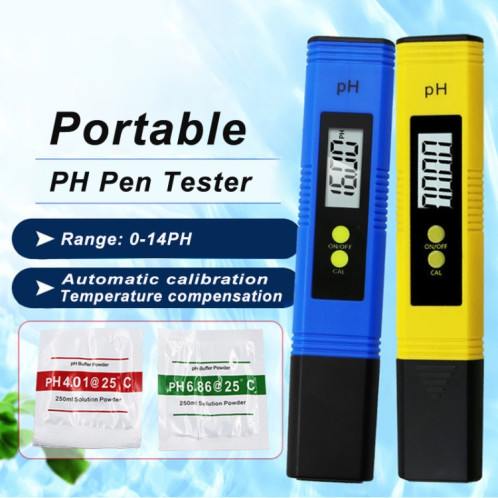 Stylo de test PH de haute précision portable PH Acidité mètre PH Instrument de détection de la qualité de l'eau (jaune) SH801A1562-010