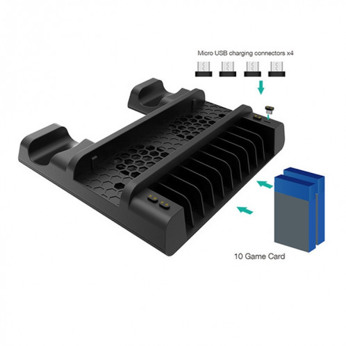 DOBE pour PS4 / SLIM / PRO ventilateur de refroidissement de base de refroidissement multifonction + support de disque + double charge avec lumières LED SD60971087-05