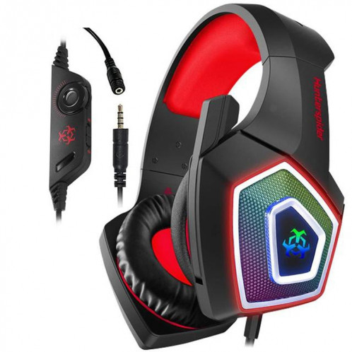 Casque de jeu de contrôle de fil lumineux coloré V1 3,5 mm RVB, longueur du câble: 2,2 m (noir rouge) SH601B6-08