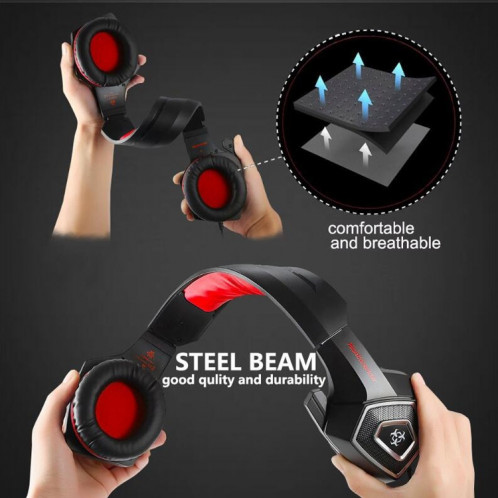 Casque de jeu de contrôle de fil lumineux coloré V1 3,5 mm RVB, longueur du câble: 2,2 m (noir rouge) SH601B6-08