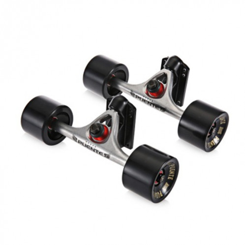 PUENTE 7 pouces Skateboard P Bridge (support) + roues de skateboard 70 x 51 mm + roulement ABEC-9 + support joint en caoutchouc + petite combinaison de clous de pont (argent et noir) SP601E762-08