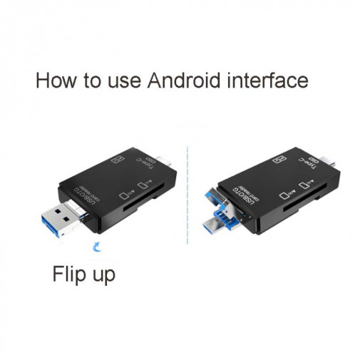 2 PCS type C & Micro USB et USB 2.0 3 ports 1 multi-fonction lecteur de carte, support U disque / TF / SD (Noir) SH201A1499-09