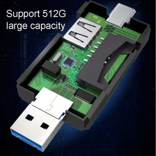 2 PCS type C & Micro USB et USB 2.0 3 ports 1 multi-fonction lecteur de carte, support U disque / TF / SD (Noir) SH201A1499-09