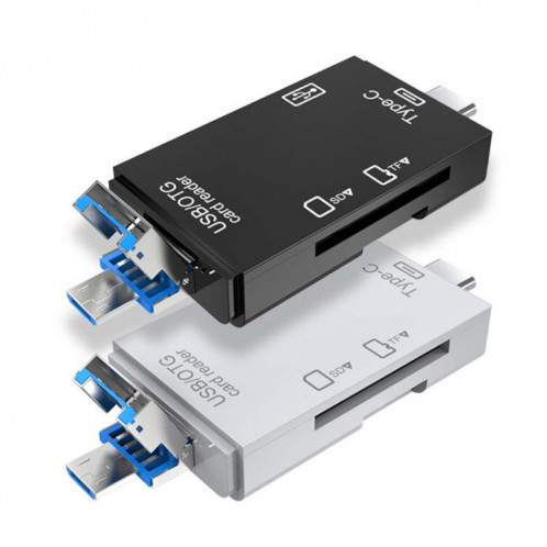 2 PCS type C & Micro USB et USB 2.0 3 ports 1 multi-fonction lecteur de carte, support U disque / TF / SD (Blanc) SH201B159-09