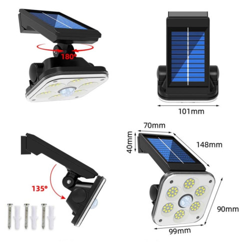 54 LED lumière murale solaire extérieur étanche corps humain induction lampe de jardin réverbère SH3902430-08