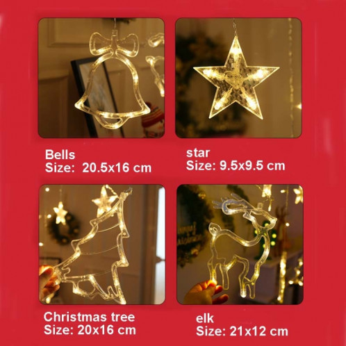 LED rideaux lumières Décoration de Noël de Bell et Deer Guirlandes, Alimentation: USB & Battery Box (lumière blanche chaude) SH702A764-05