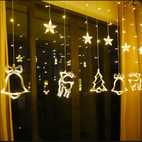 LED rideaux lumières Décoration de Noël de Bell et Deer Guirlandes, alimentation: Boîte de batterie avec RC (lumière blanche chaude) SH703A1234-05