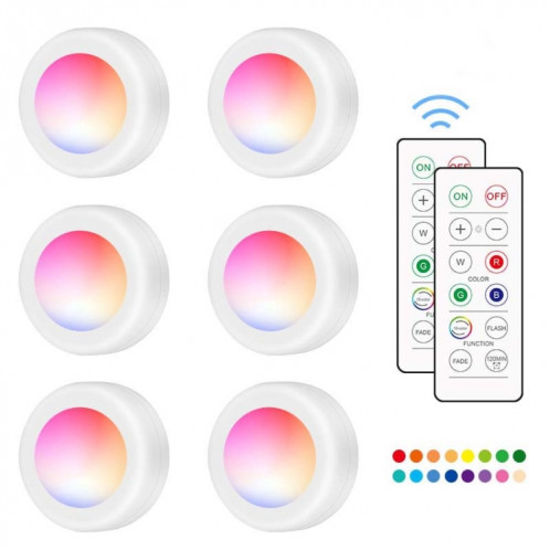 6 PCS / Set 16 couleurs RVB LED veilleuse stroboscopique atmosphère Pat lumière télécommande armoire avec 2 télécommandes SH5766469-010