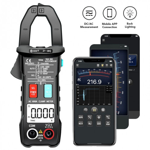 BSIDE Bluetooth 5.0 6000 mots pince ampèremétrique intelligente de haute précision, spécification: clip ZT-5BQ + C3140 SB78021750-04