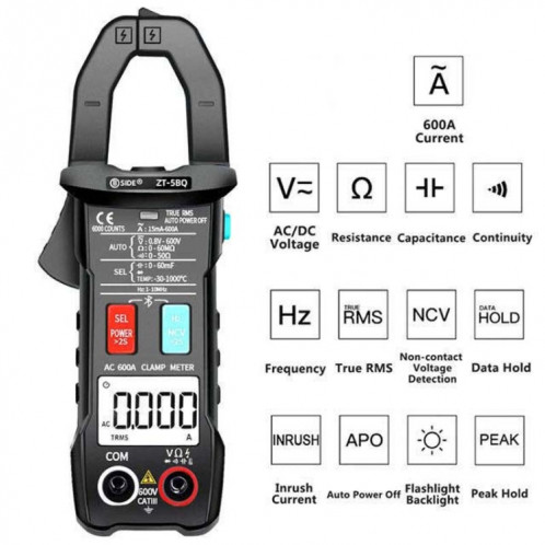 BSIDE Bluetooth 5.0 6000 mots pince ampèremétrique intelligente de haute précision, spécification: clip ZT-5BQ + C3140 SB78021750-04