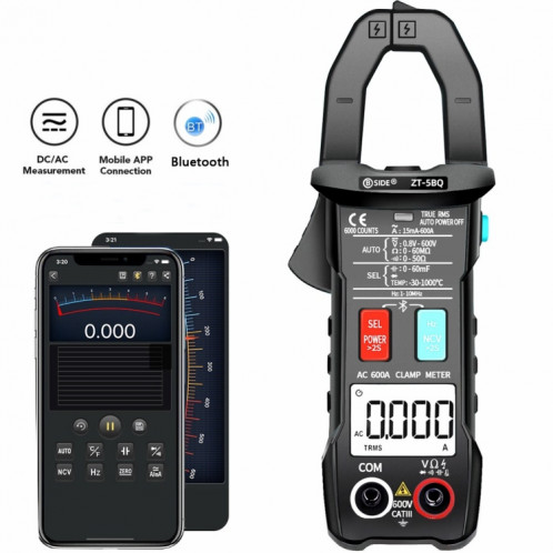 BSIDE Bluetooth 5.0 6000 mots pince ampèremétrique intelligente de haute précision, spécification: clip ZT-5BQ + C3140 SB78021750-04