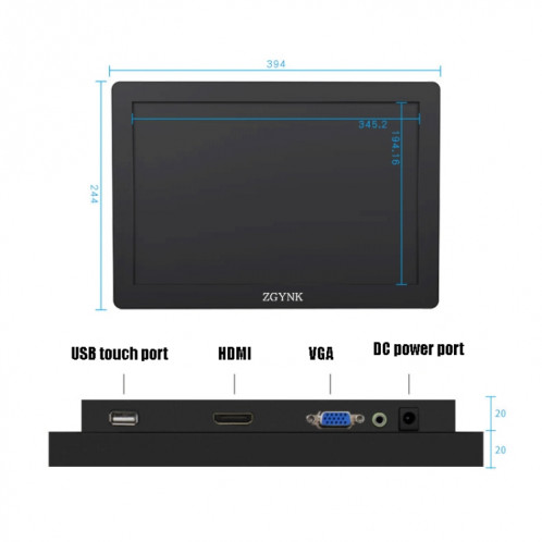 Écran industriel à affichage intégré ZGYNK KQ101 HD, taille: 15,6 pouces, style: résistif SZ06041023-010