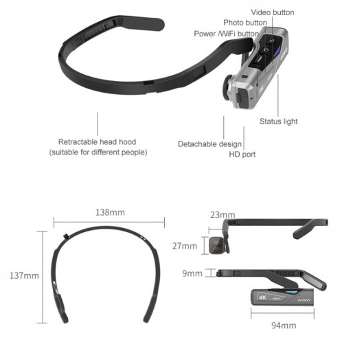 ORDRO EP7 4K Caméra de sport intelligente avec mise au point automatique avec mise au point automatique, style: avec télécommande (argent noir) SH702A46-020