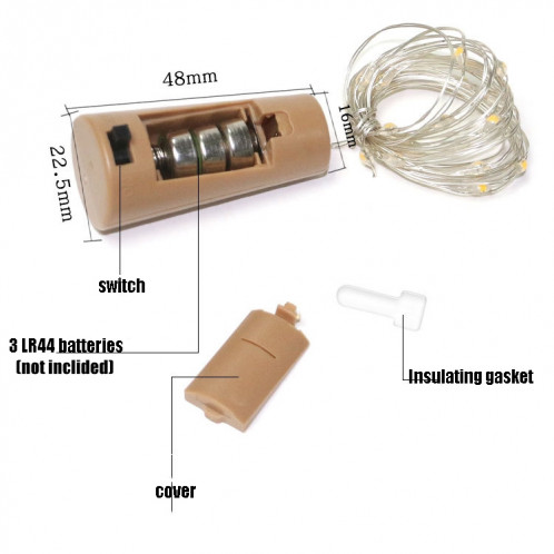 10 pièces Guirlande LED pour bouteille fil de cuivre IP44 lampe de décoration étanche: 2m 20 LEDs (lumière blanche) SH902B1730-06