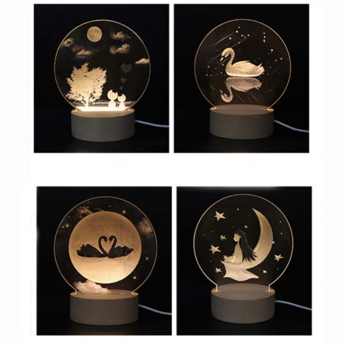 3D Atmosphère Lumière Décorative Acrylique Intérieur Sculpté LED Night Light Lampe De Table Fille Créative (Pleine Lune Swan) SH401K1517-05