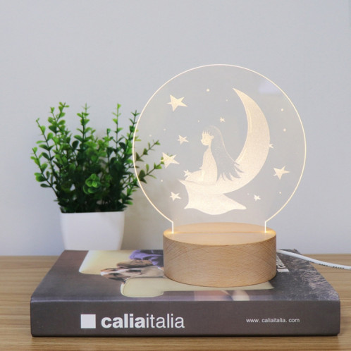 Atmosphère 3D Lumière Décorative Acrylique Intérieur Sculpté LED Night Light Lampe de Table Fille Créative (Moon Girl) SH401L767-05